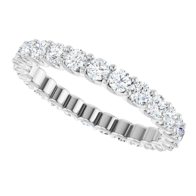 14K Gold Round Natural Diamond Shared U-Prong Eternity Band – 2.5 mm Stones - White Gold