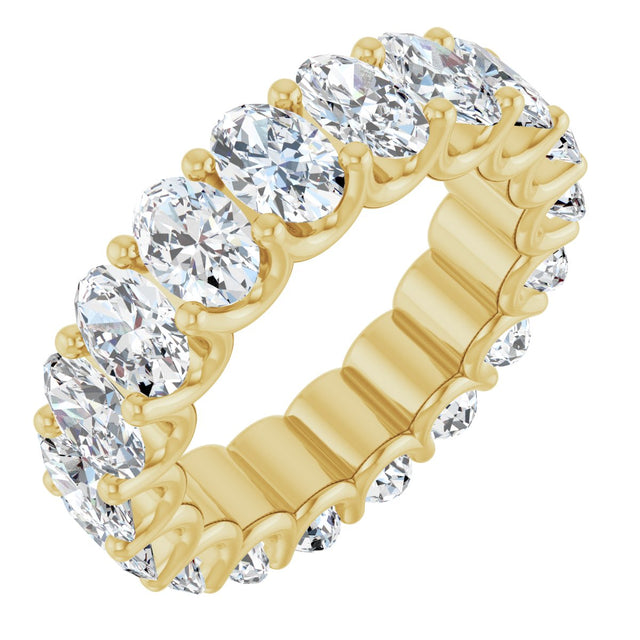 14K Gold Oval Natural Diamond Shared U-Prong Eternity Band – 6x4 mm Stones - Yellow Gold