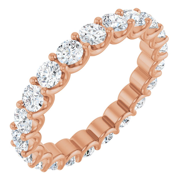 14K Gold Round Lab-Grown Diamond Shared U-Prong Eternity Band – 3 mm Stones - Rose Gold