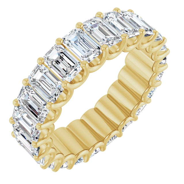 14K Gold Emerald Natural Diamond Shared U-Prong Eternity Band – 5x3 mm Stones - Yellow Gold