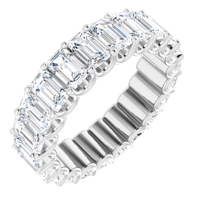 14K Gold Emerald Natural Diamond Shared U-Prong Eternity Band – 5x3 mm Stones - White Gold