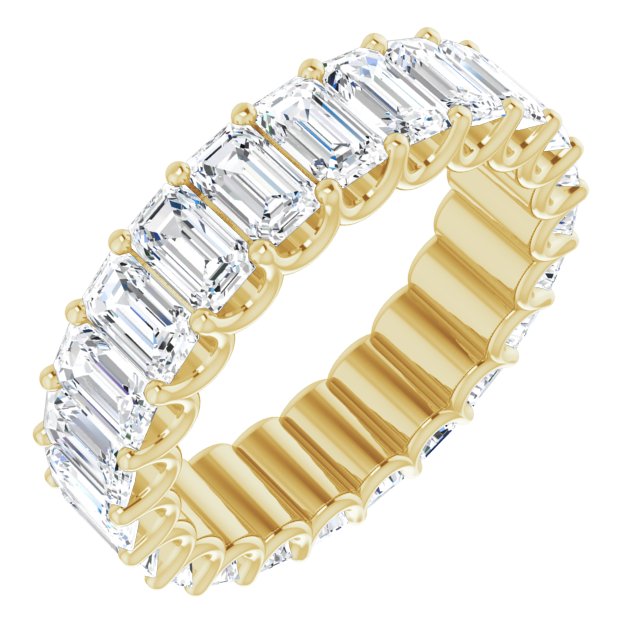 14K Gold Emerald Lab-Grown Diamond Shared U-Prong Eternity Band – 5x3 mm Stones - Yellow Gold