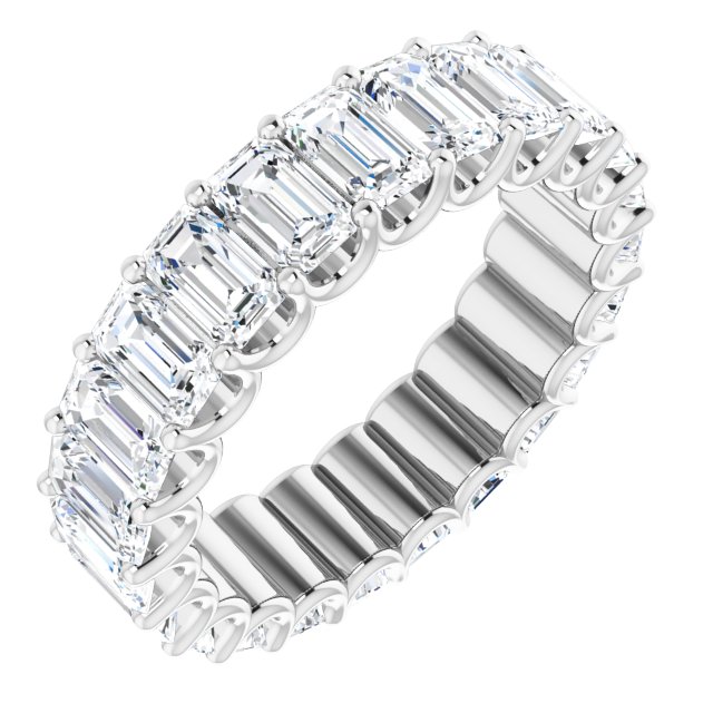 Platinum Emerald Natural Diamond Shared U-Prong Eternity Band – 5x3 mm Stones