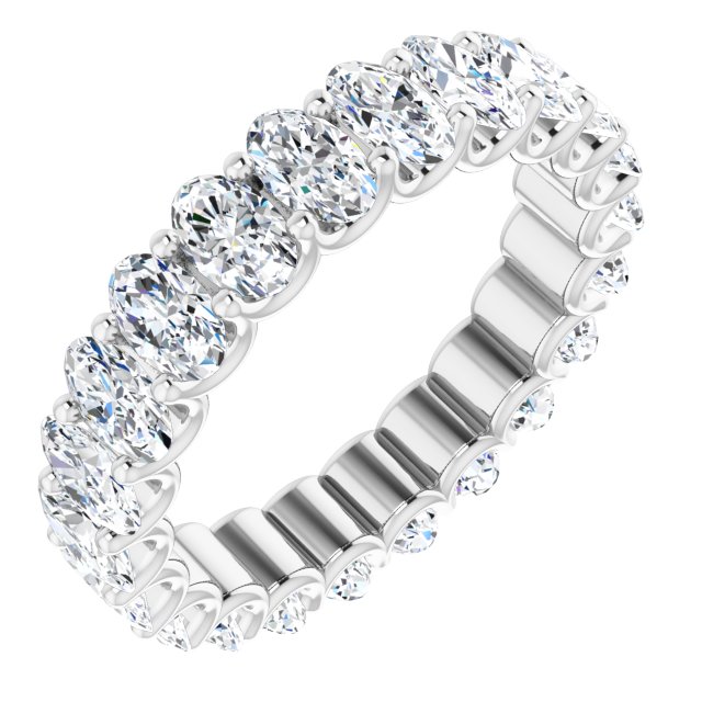14K Gold Oval Natural Diamond Shared U-Prong Eternity Band – 5x3 mm Stones - White Gold