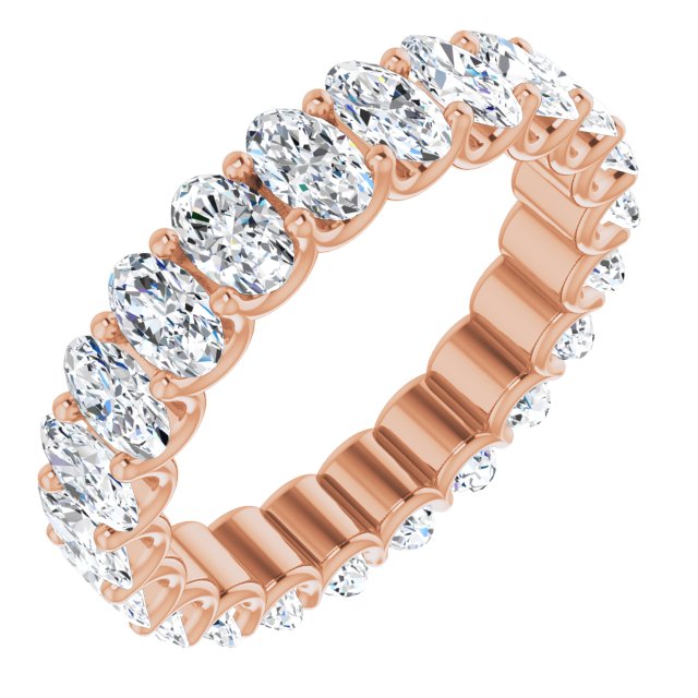 14K Gold Oval Natural Diamond Shared U-Prong Eternity Band – 5x3 mm Stones - Rose Gold