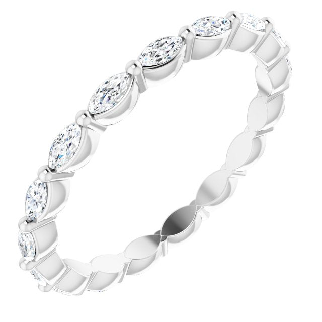 14K Gold Marquise Natural Diamond Eternity Band – 3.5x2 mm Stones - White Gold