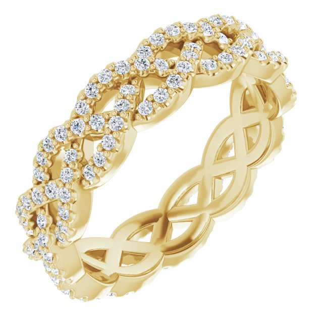 14K Gold Round Natural Diamond Infinity-Inspired Twisted Eternity Band – 1 mm Stones - Yellow Gold