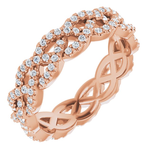 14K Gold Round Natural Diamond Infinity-Inspired Twisted Eternity Band – 1 mm Stones - Rose Gold