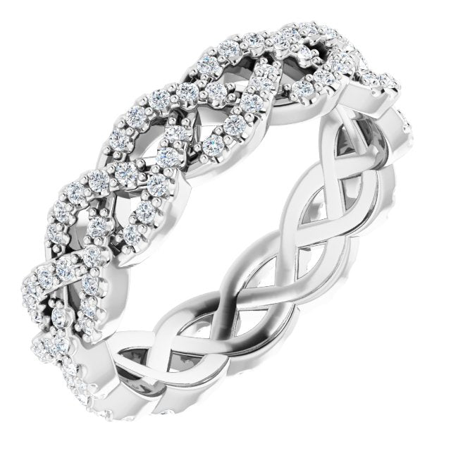 14K Gold Round Natural Diamond Infinity-Inspired Twisted Eternity Band – 1 mm Stones - White Gold