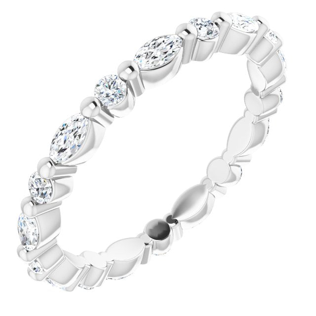 14K Gold Marquise Natural Diamond Multi-Shape Shared-Prong Eternity Band – 3.5x1.75 mm Stones - White Gold