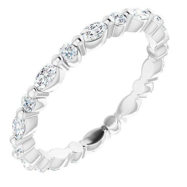 Platinum Marquise Natural Diamond Multi-Shape Shared-Prong Eternity Band – 3.5x1.75 mm Stones