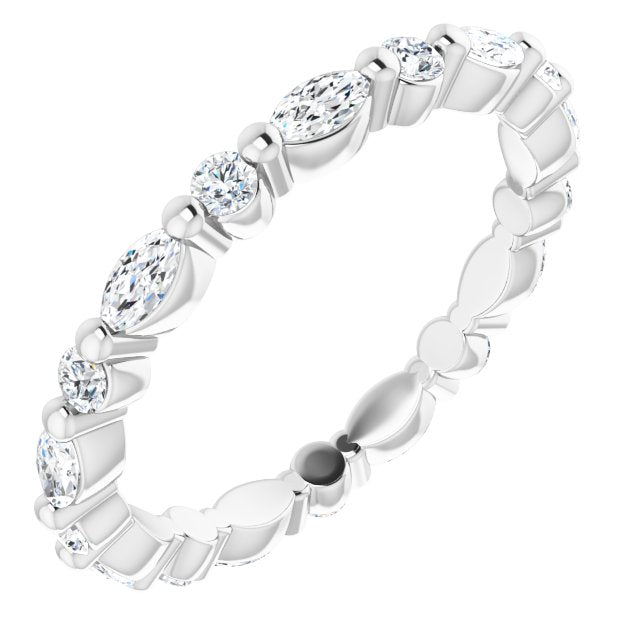 14K Gold Marquise Natural Diamond Multi-Shape Shared-Prong Eternity Band – 3.5x1.75 mm Stones - White Gold