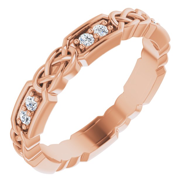 14K Gold Round Natural Diamond Celtic-Inspired Eternity Band – 1.5 mm Stones - Rose Gold