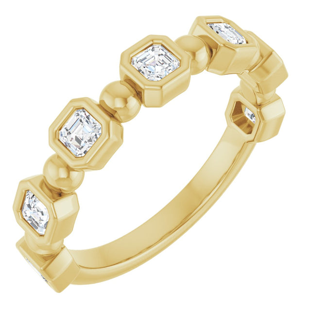 14K Gold Asscher Natural Diamond Beaded Bezel-Set Anniversary Band – 1/3–1 1/8 CTW - Yellow Gold