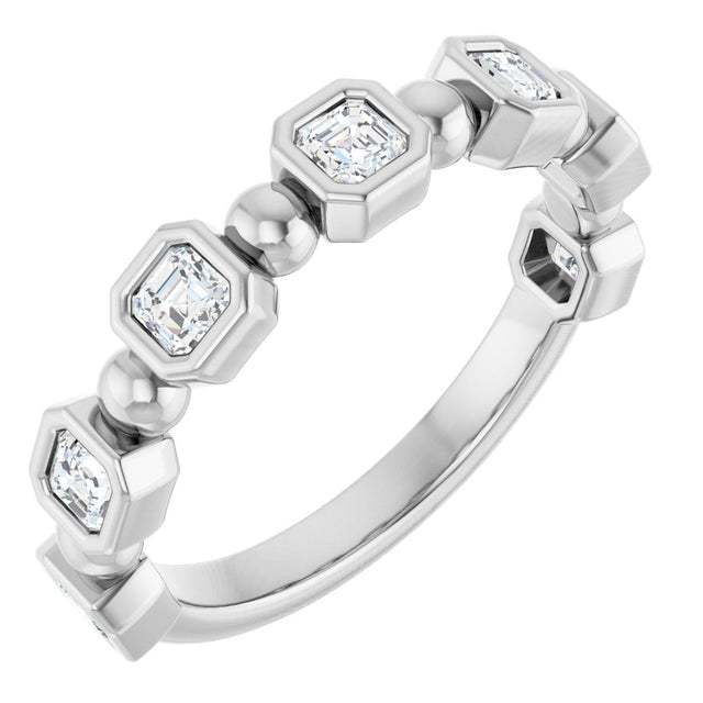Platinum Asscher Natural Diamond Beaded Bezel-Set Anniversary Band – 1/3–1 1/8 CTW