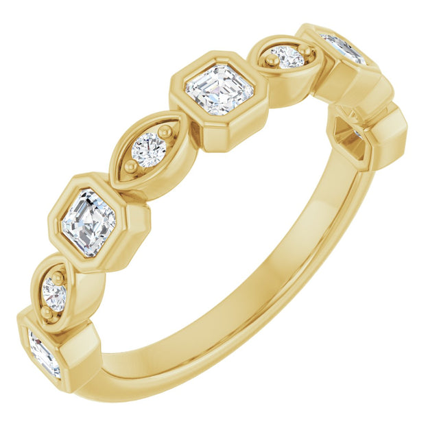 14K Gold Asscher Natural Diamond Anniversary Band – 3/8–9/10 CTW - Yellow Gold