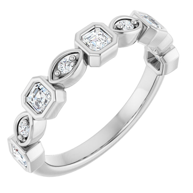 14K Gold Asscher Natural Diamond Anniversary Band – 3/8–9/10 CTW - White Gold