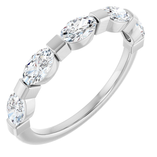 10K Gold Oval Natural Diamond Bar Channel-Set Anniversary Band – 1 1/3–1 7/8 CTW (Style 123675) - White Gold