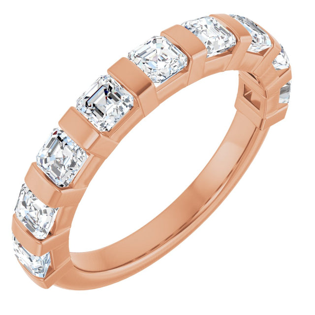 14K Gold Asscher Lab-Grown Diamond Bar Channel-Set Anniversary Band – 5/8–1 3/8 CTW - Rose Gold