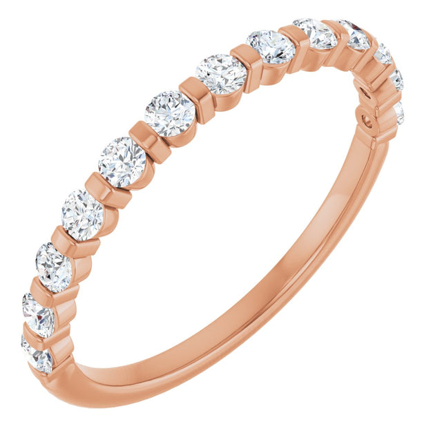 14K Gold Round Lab-Grown Diamond Bar Channel-Set Anniversary Band – 1/4–3/4 CTW - Rose Gold