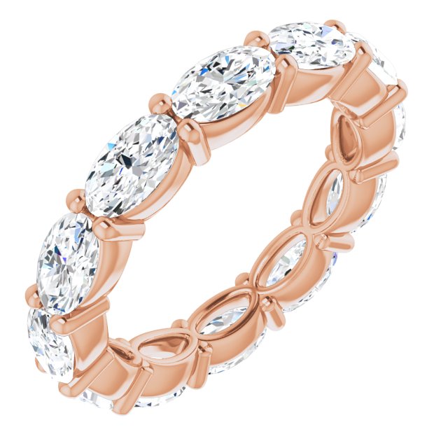 14K Gold Oval Natural Diamond Eternity Band – 5x3 mm Stones - Rose Gold