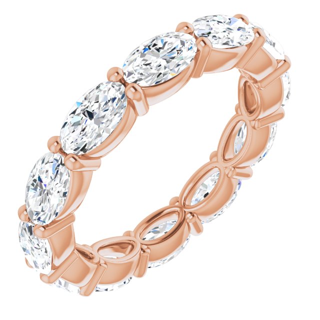 14K Gold Oval Natural Diamond Eternity Band – 5x3 mm Stones - Rose Gold