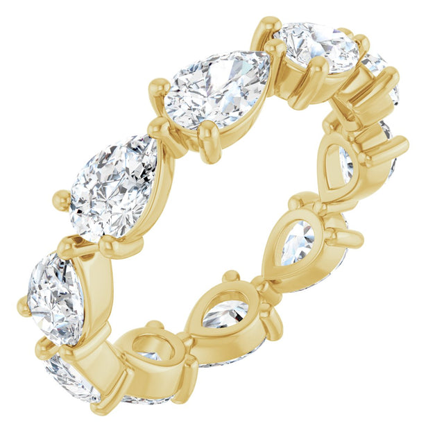 14K Gold Pear Natural Diamond Eternity Band – 6x4 mm Stones - Yellow Gold