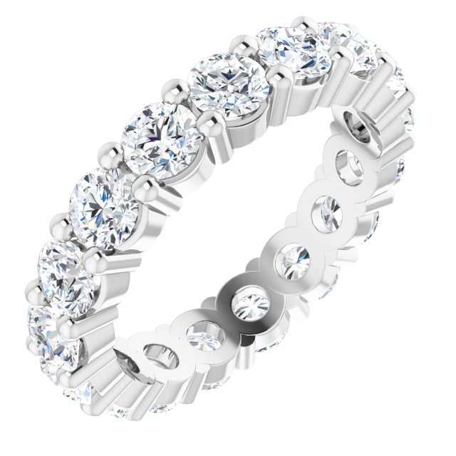 14K Gold Round Lab-Grown Diamond Shared-Prong Eternity Band – 3.2 mm Stones - White Gold