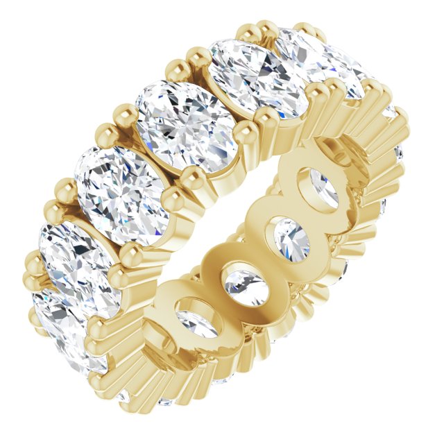 14K Gold Oval Natural Diamond Shared-Prong Eternity Band – 6x4 mm Stones - Yellow Gold