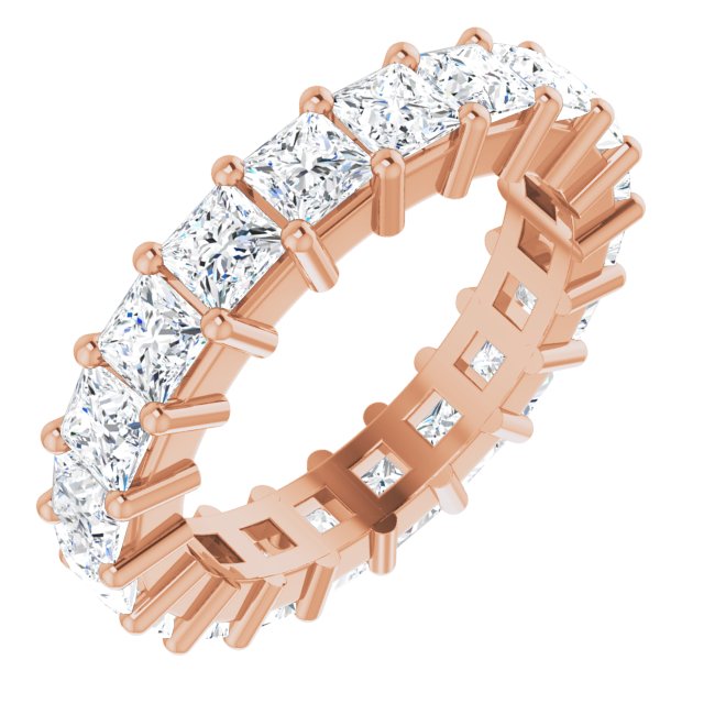 10K Gold Square Natural Diamond Shared-Prong Eternity Band – 3x3 mm Stones - Rose Gold