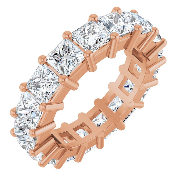 10K Gold Square Natural Diamond Shared-Prong Eternity Band – 4x4 mm Stones - Rose Gold
