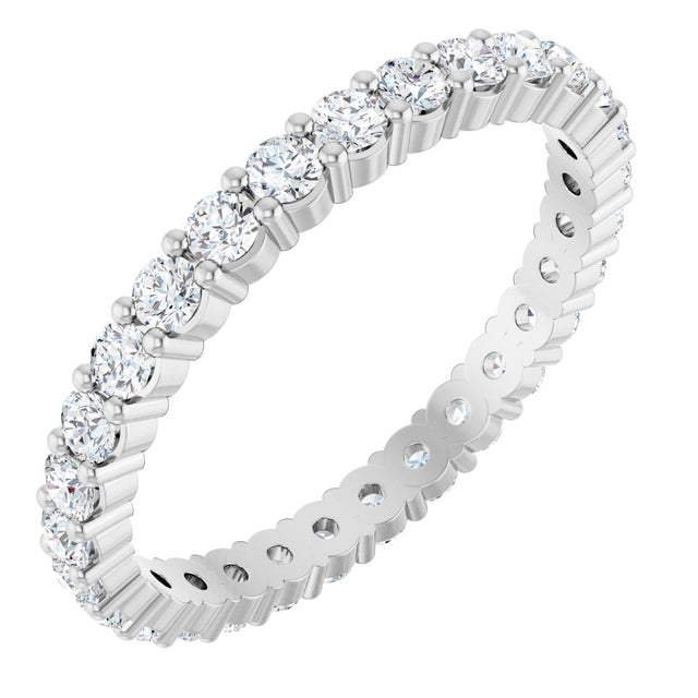 14K Gold Round Natural Diamond Shared-Prong Eternity Band – 2 mm Stones - White Gold