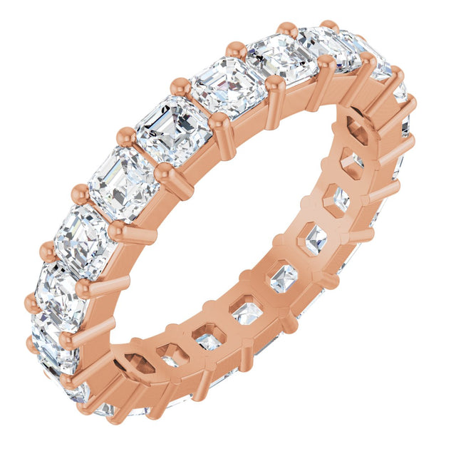 14K Gold Asscher Lab-Grown Diamond Shared-Prong Eternity Band – 3x3 mm Stones - Rose Gold