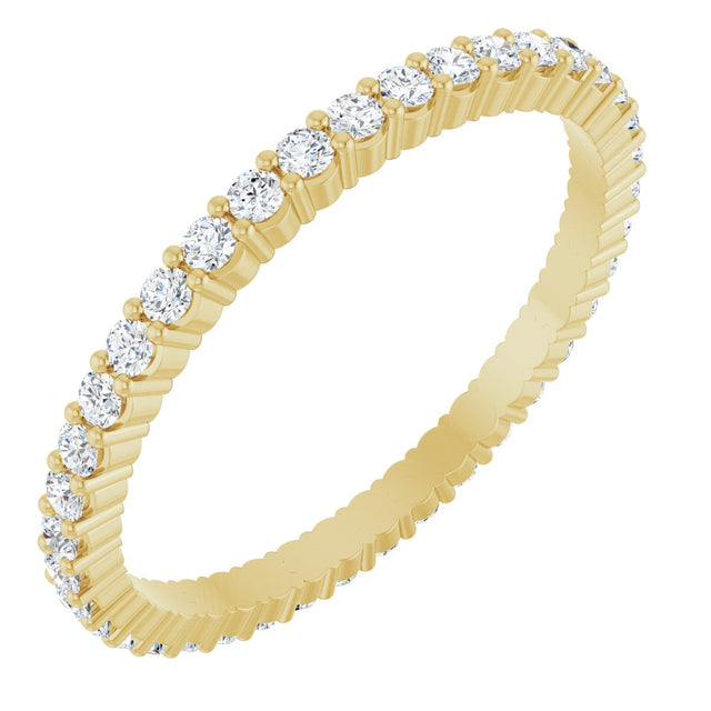 14K Gold Round Natural Diamond Shared-Prong Eternity Band – 1.5 mm Stones - Yellow Gold