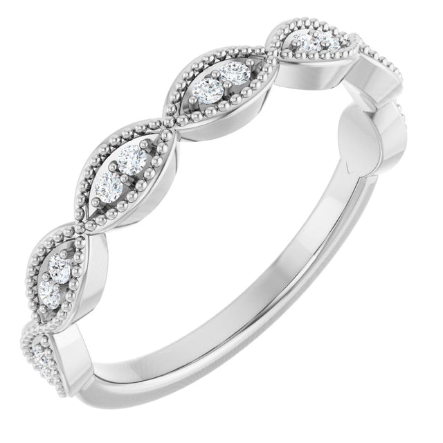 14K Gold Round Natural Diamond Milgrain Infinity-Inspired Anniversary Band – 1/8 CTW - White Gold