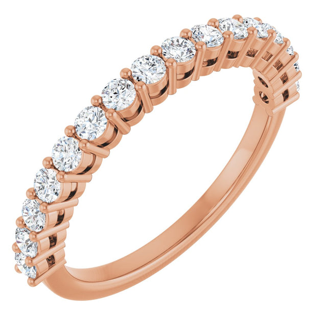 14K Gold Round Natural Diamond Shared-Prong Anniversary Band – 1/3–3/4 CTW - Rose Gold