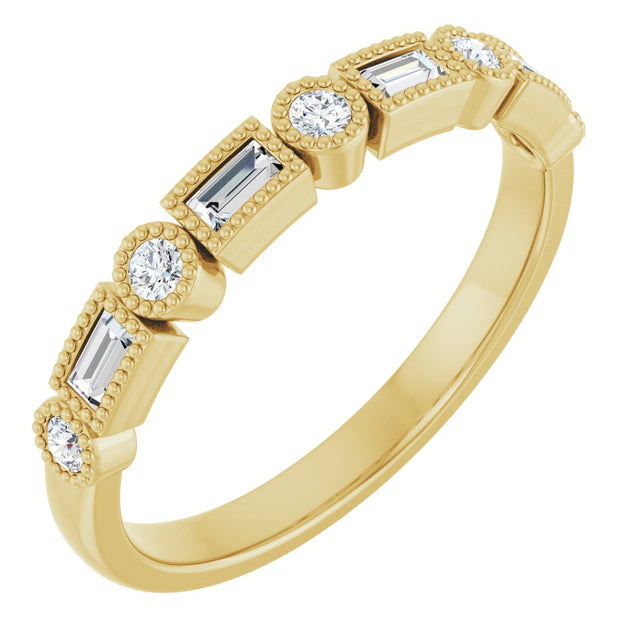 14K Gold Straight Baguette Natural Diamond Beaded Multi-Shape Anniversary Band – 1/4 CTW - Yellow Gold