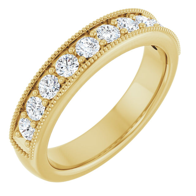 14K Gold Round Lab-Grown Diamond Milgrain Edge Anniversary Band – 1/10–5/8 CTW - Yellow Gold