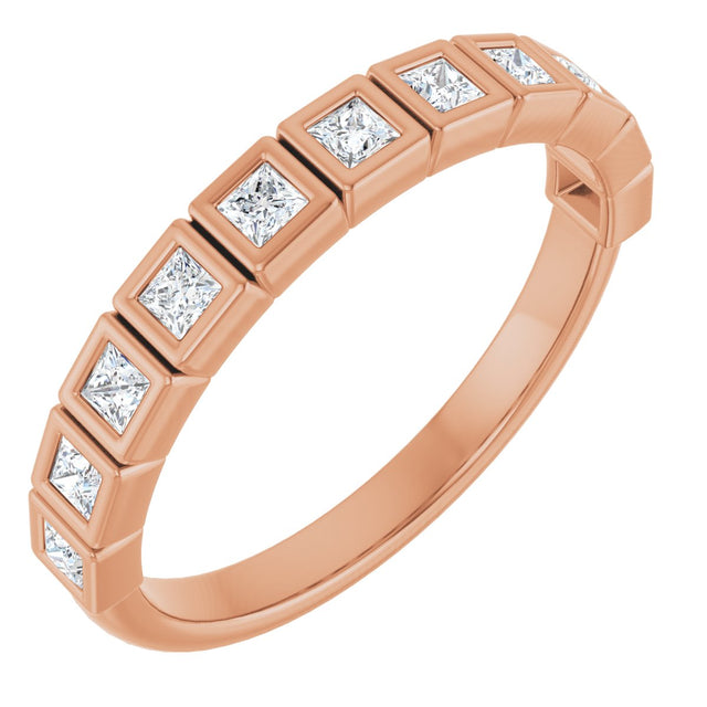 14K Gold Round Natural Diamond Bezel-Set Anniversary Band – .07–1/5 CTW - Rose Gold