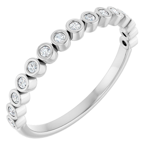 10K Gold Round Natural Diamond Bezel-Set Anniversary Band – .07–1/5 CTW - White Gold
