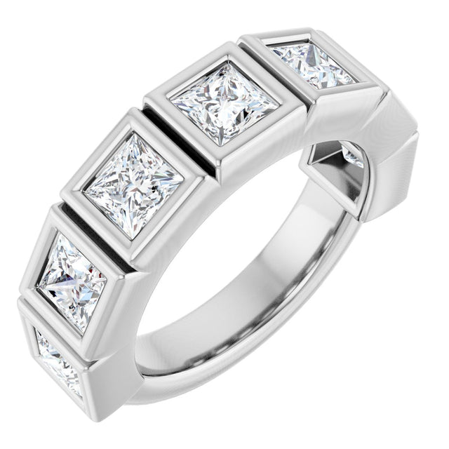 14K Gold Square Natural Diamond Bezel-Set Anniversary Band – 9/10–2 3/4 CTW - White Gold