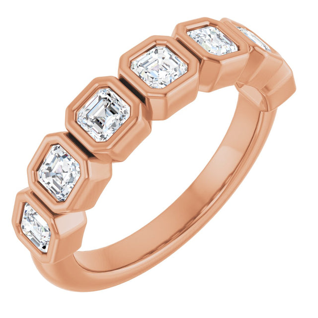 14K Gold Asscher Lab-Grown Diamond Bezel-Set Anniversary Band – 3x3 mm Stones - Rose Gold
