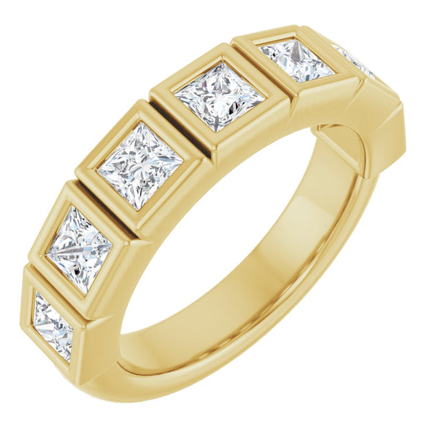 14K Gold Square Lab-Grown Diamond Bezel-Set Anniversary Band – 1/2–2 CTW - Yellow Gold