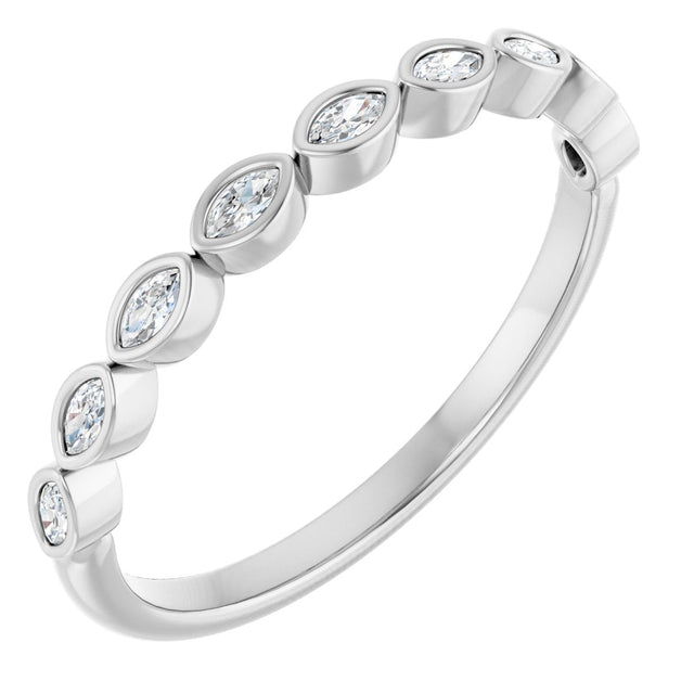 14K Gold Marquise Lab-Grown Diamond Bezel-Set Anniversary Band – 2.5x1.3 mm Stones - White Gold