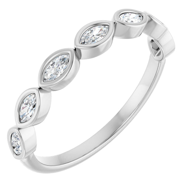 14K Gold Marquise Lab-Grown Diamond Bezel-Set Anniversary Band – 3.5x1.75 mm Stones - White Gold