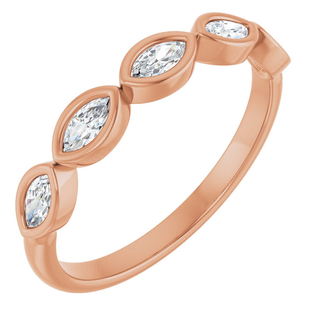 14K Gold Marquise Natural Diamond Bezel-Set Anniversary Band – 1/3–5/8 CTW - Rose Gold