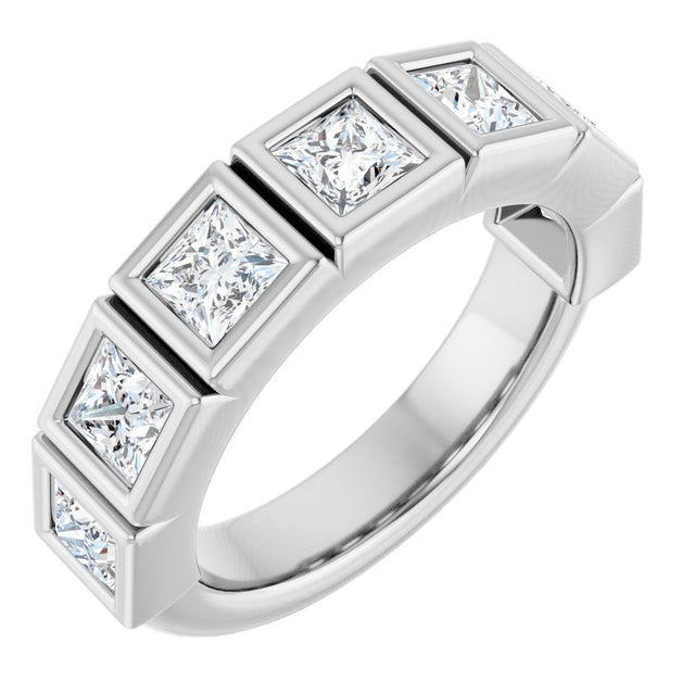 14K Gold Square Lab-Grown Diamond Bezel-Set Anniversary Band – 1/2–2 CTW - White Gold