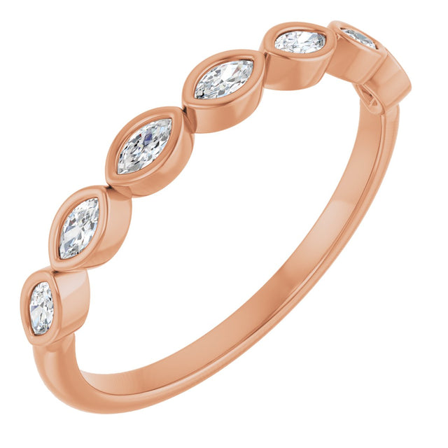 14K Gold Marquise Lab-Grown Diamond Bezel-Set Anniversary Band – 3x1.5 mm Stones - Rose Gold