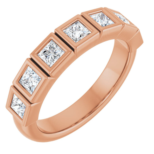 14K Gold Round Lab-Grown Diamond Bezel-Set Anniversary Band – 1/4–7/8 CTW - Rose Gold