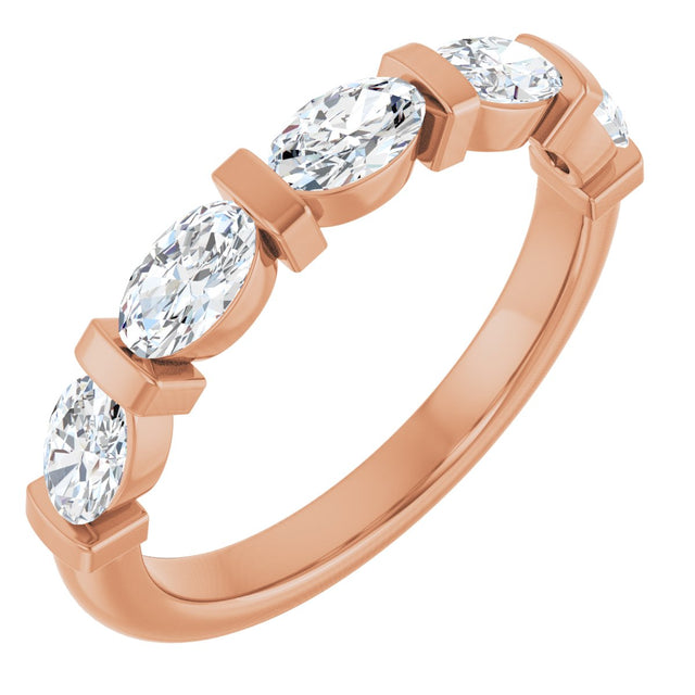 14K Gold Oval Lab-Grown Diamond Bar Channel-Set Anniversary Band – 9/10–2 CTW - Rose Gold